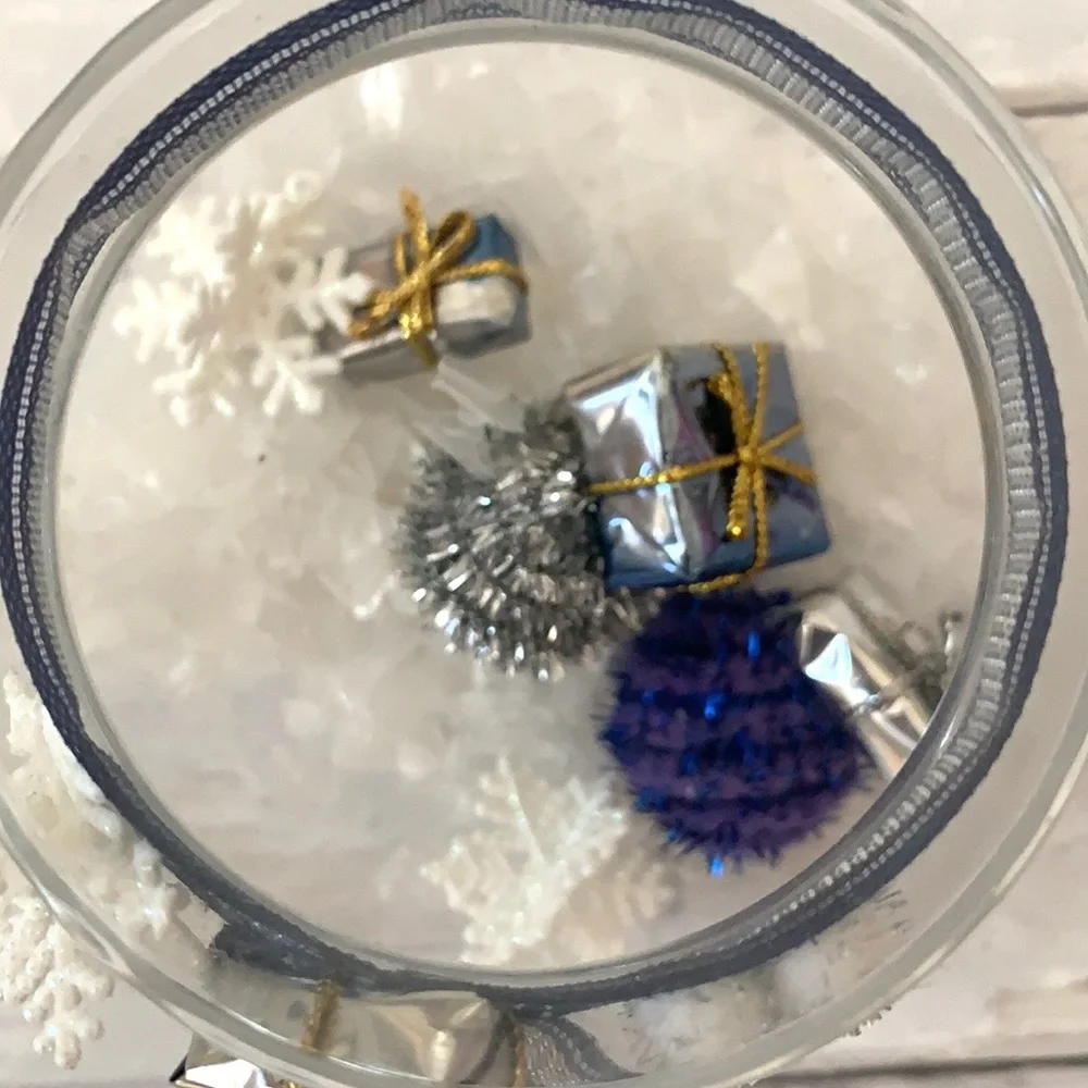 Winter Holidays Glass Candle Holder Home Decor Blue Miniatures Presents